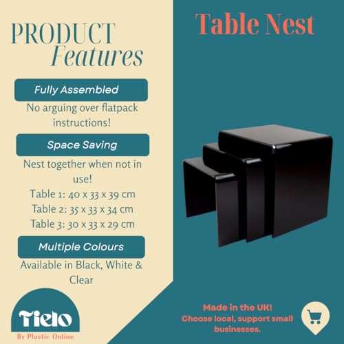 TIELO Acrylic Perspex Plastic Nest of Tables Living Room Table Hygienic Easy Clean