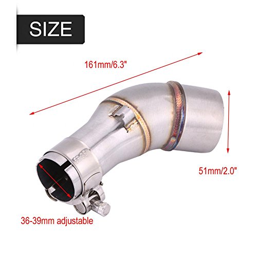 Exhaust Middle Pipe, Stainless Steel Motorcycle Slip On Exhaust Middle Link Pipe Adapter Connector for Yamaha R25 R3 2013-2016 Silver