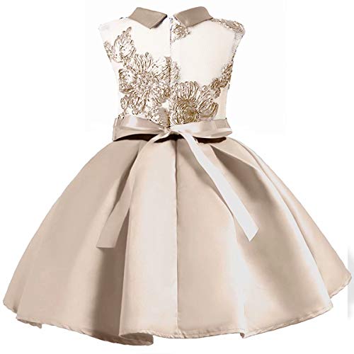 AYOMIS Flower Girl Pageant Dress Kids Party Embroidery Wedding Dresses 2-9 Years(Apricot,8-9Y) - Thumbnail 2