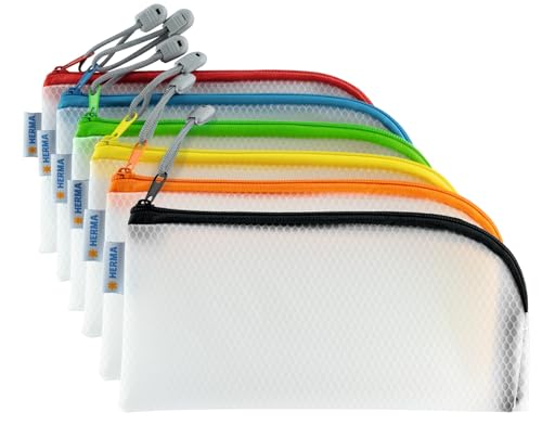 HERMA Dokumententasche mit Reißverschluss Set, 10 Stück, kleine wasserdichte Reißverschlusstasche, verschließbare Dokumentenmappe aus Kunstoff mit Zipper, halb-transparent, 23 x 11 cm