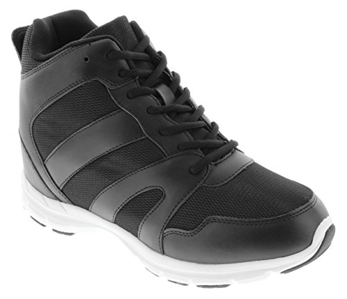 CALTO Men's Invisible Height Increasing Elevator Shoes - Black Leather/Mesh Lace-up Trainers - G3330 - Size 9 D(M) US- 4 Inches Taller