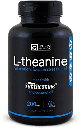 Suntheanine L-Theanine 200mg (Double-Strength) in Cold-Pressed Organic Coconut Oil; Non-GMO & Gluten Free - 60 Liquid Softgel, Made in USA