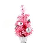 12inch Mini Desk Top Table Top Decorated Christmas Tree with Bows & Baubles Ornaments Decorations, Pink