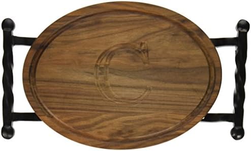 BigWood Boards W400-STWB-C Cutting Board with Handle, Personalized Cutting Board, Small Oval Cheese Board, Walnut Wood Serving Tray with Handle, "C"