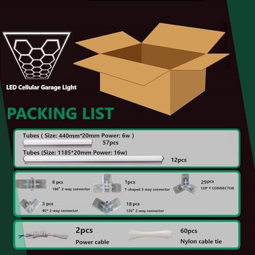 Hexagon LED Garage Light 720W 6500K Rectangle Frame 86400 Lumens | Ideal for Garages, Warehouses, Auto Beauty Shops, Car Detailing Shops, Basements