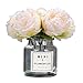 MEIBEL silk plastic peony flowers 5 Heads white Artificial Fake Flowers Bouquet desk plant for office decor