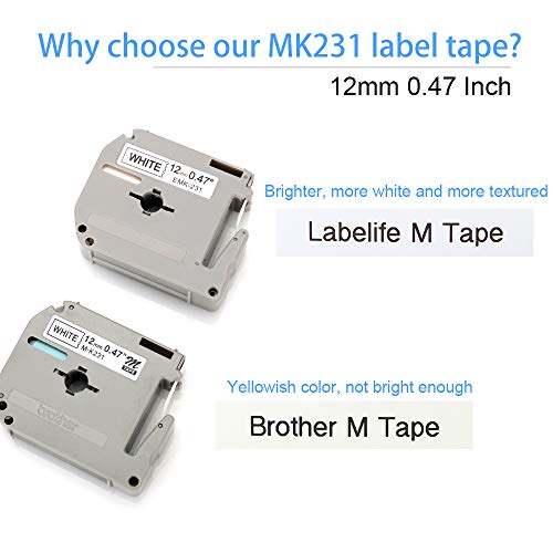 Labelife Compatible Label Tape Replacement for Brother M Tape 12mm 0.47 M Series Tape MK231 MK431 MK531 MK631 MK731, 12mm x 8m for Brother Label Maker Ptouch PT-90 PT-M95 PT-45M PT-65, 5 Color - Thumbnail 2