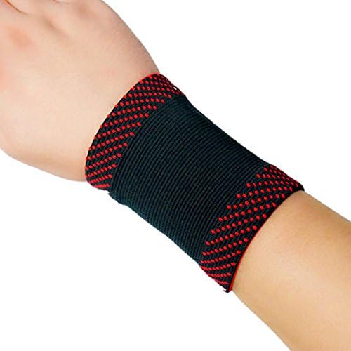 Happywendy Elastic Wrist Compression Band - 4.3" Nylon Wrist Support Wrap Brace Sleeves - Arthritis Tennis Gym Sports Protector 1 Pair Black (Black2)