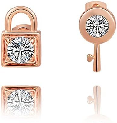 TIDOO Jewelry Fashion Lock-Key Earrings Rose Gold Plated Genuine Austrian Crystal And Cubic Zicons Ear Studs
