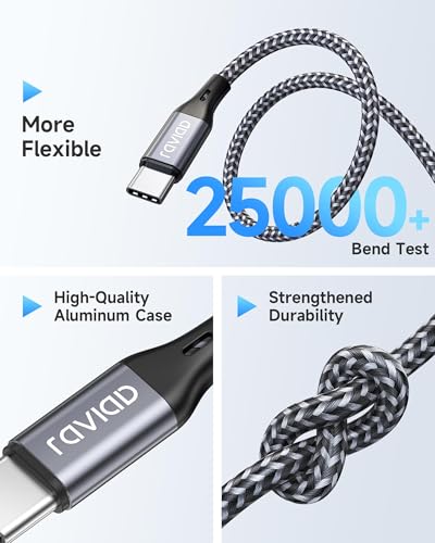 RAVIAD USB C to USB C Cable 100 W [2 Pieces 2 M + 2 M] USBC Charging Cable PD Fast Charging Cable Type C Charging Cable for iPhone 17 16 15 Pro Max, iPhone Air, Samsung Galaxy S24/S23/S22, MacBook Air, Pad Pro, Huawei