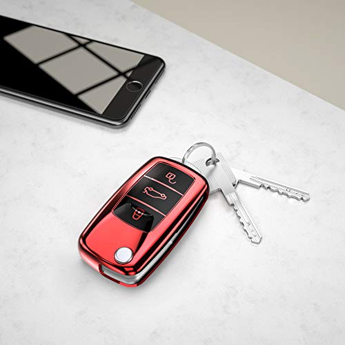 kwmobile autosleutel hoesje compatibel met VW Skoda Seat 3-knops autosleutel - autosleutel behuizing in hoogglans rood - Afbeelding 3