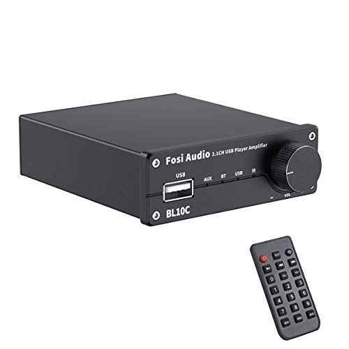 Bluetooth 5.0 Amplifier Stereo Receiver 2.1 Channel Audio Amp & U-Disk Music Player, Class D Wireless Integrated, for Home Audio System/Powered Subwoofer with Remote Control 50W x2 – Fosi Audio BL10C