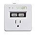 WiOn 50055 Indoor Wi-Fi Plug-In USB Wall Tap; 1 Grounded Outlet; 2 USB Ports