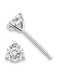 Pendientes de tuerca de 1 2 ct de diamante cultivado en laboratorio con 3 pines (Martini) (color D-F, claridad VS SI) en oro de 14 K