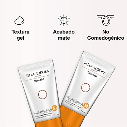 Bella aurora - ultra-mat, anti-manchas textura gel protetor solar facial fps50, proteção solar anti-manchas para pele oleosa
