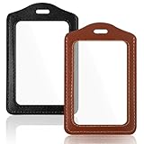 2 Pack Clear Genuine Leather ID Badge Holder with