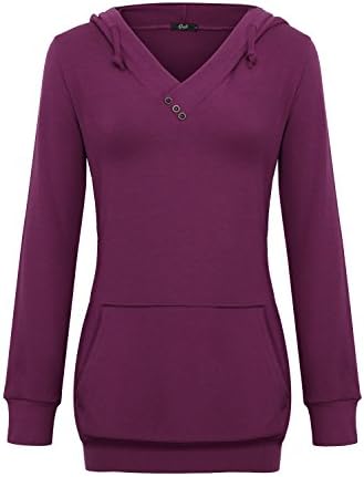 Creti Womens Casual Long Sleeve Hoodies Lightweight Pullover Hooded Sweatshirts, Plum, X-Large