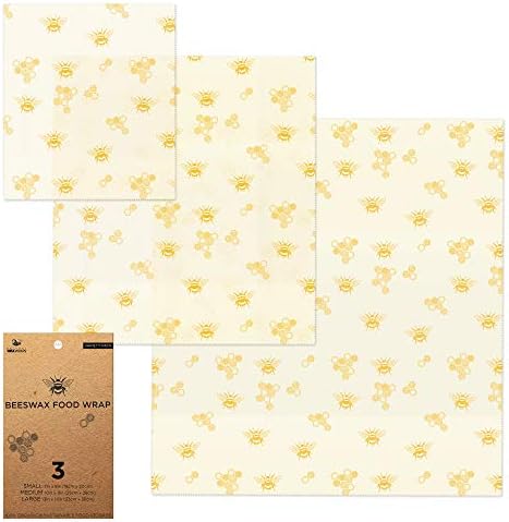 Beeswax Wrap – 3 Reusable Eco Food Wraps. Organic & Sustainable Plastic Alternative Cloth Bee Wrappers for Kitchen Storage