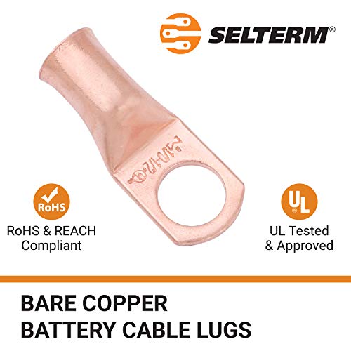 SELTERM 2pcs 1/0 AWG 1/2" Stud Copper Wire