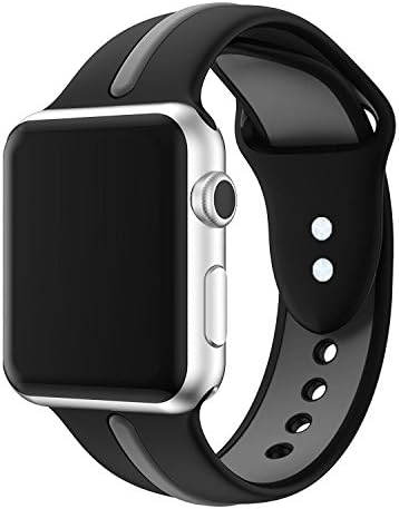 For Apple Watch Band, VIPPLUS Soft Silicone iWatch Band Sports Fan Replacement Wristband Contrast Color Splicing Strap Stripe for Apple Watch Series 1 Series 2 Series 3 (42mm black/space gray)