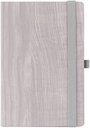 Premium UberWorks GAYA Grey Wood Theme Hardcover Notebook/Bullet Journal/Sketchbook with Silky Smooth Elastic Closure &amp; Pen Holder Loop, Medium A5, Plain/Clear 192 Pages, Folder Pocket &amp; Index