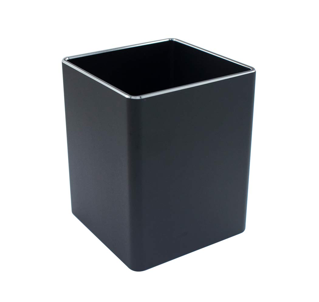Hillento Modern Aluminum Alloy Round Metal Pencil Holder and Makeup Organizer for Office School Home, Square, Black