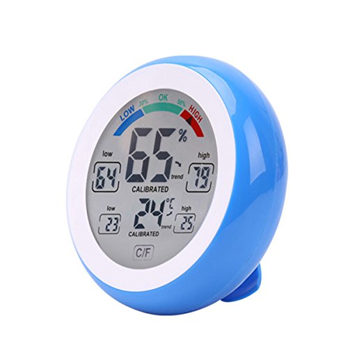 AVOLUTION Indoor Temperature Hygrometer Weather Station Round LCD Digital Touch Screen Temperature Humidity Meter - Blue - Thumbnail 3