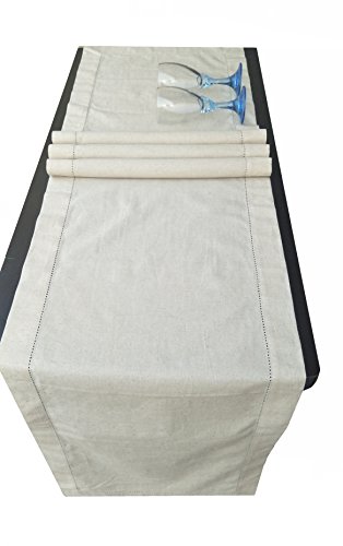 Dining Table Runner Cotton Flax,Table Runner, Farmhouse Table Runner,Rustic Table Runner-16x72-Natural-Hemstitched-Extra 2 inches Wider Than 14 inch Runners-Handcrafted with Hemstitch Detailing