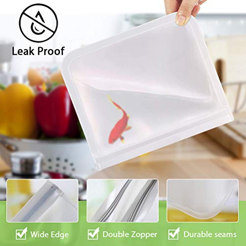 Reusable Storage Bags ( Set of 12)-BPA FREE Silicone Fresh Food Bags, Freezer Bags, Gallon Bags, for Food , Fruits, Vegetable, Snack, Meat, Sandwich