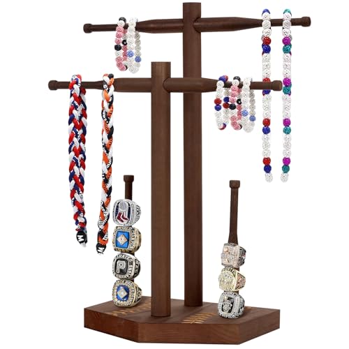 EZFXHD WTER Wooden Two-Layer Baseball or Softball Drip Necklace Organizer Holder,Exquisite Championship Ring Display Holder,Baseball,Sports or Softball Ring Holder,Trophy Gift for Players & Coaches