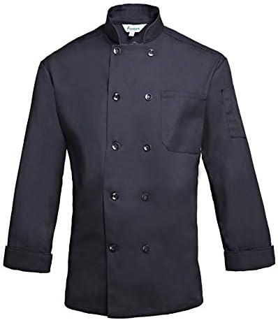 Frankers Men’s Double Breasted Long Sleeve Ten Pearl Button Chef Coat, White & Black Available