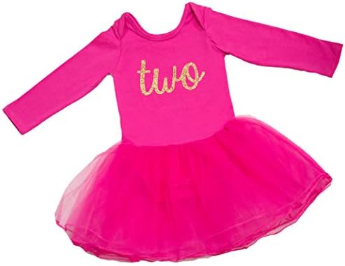 Baby Girl Second Birthday Longsleeve Outfit, Sparkly Gold Two Tutu Dress,Toddlers Second Birthday Party