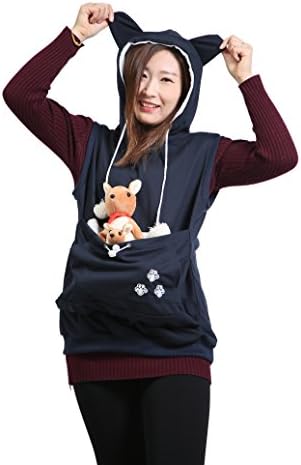 Sleeveless Hoodie Pet Holder Cat Dog Kangaroo Pouch Carriers Pullover Navy L