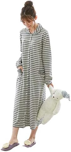 Nissen Room Wear, Pajamas, Large Sizes, Prepartum / Postpartum Nursing Clothes, Cotton Blend Smooth, Open Front Maternity Nightgown with Collar