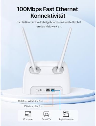 4G07 4G LTE WLAN Router für SIM-Karten (CAT4, AC1200 Dualband 2,4GHz: 300Mbit/s + 5GHz: 867Mbit/s, 150 Mbit/s im Download) Plug & Play, LAN/WAN-Port, 2 Abnehmbare Antennen, MU-MIMO, Weiß