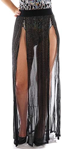 Shop DelfinaSheer High Waisted Maxi Sparkle Skirt Cover Up Rave Wear Women's