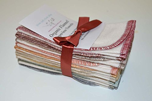 11x12 1ply Flannel GOTS Certified Organic Cotton Paperless Towels- With Earthtone Edges-10 Pack