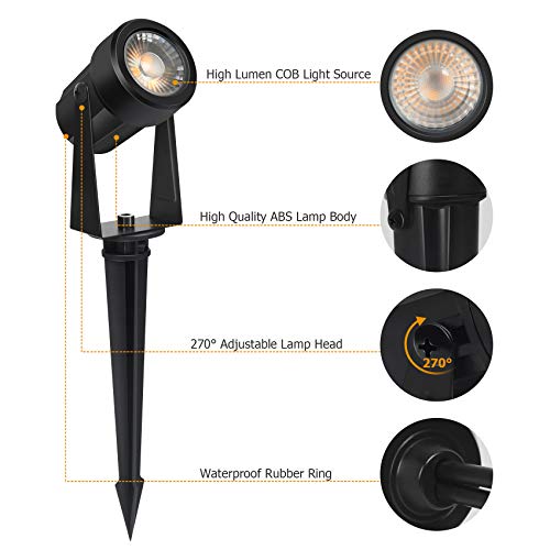 Garden Spike Lights,Totofac 12V 12W Pathway Lights 4-Pack COB LED Garden Spotlights，Ip65 Waterproof Outdoor Landscape Spotlights with Spike Stand for Garden, Yard, Lawn(Warm White）