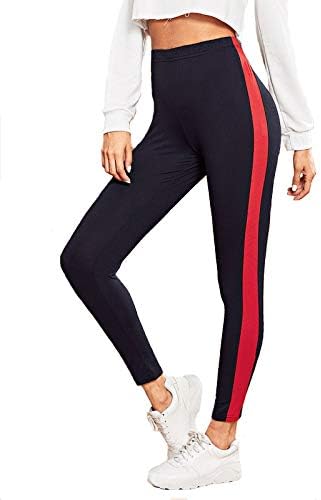 High Waisted Sexy Stretch Wide Stripe Ankle-Length Skinny Bottoms Women Mid Waist Casual Leggings (LEG37) Black