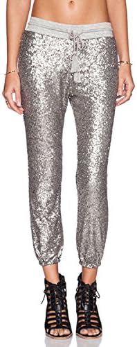 HaoDuoYi Womens Spakle Sequin Punk Style Crop Jogger Pants with Drawstring