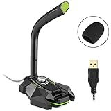 FerBuee USB Desktop Condenser Microphone for PS4 Gaming, Online Chatting, Recording, Streaming, YouTube, Podcast, PC MIC Plug &amp; Play with Windows/Mac, Built with LED Indicator (GK10-Green)