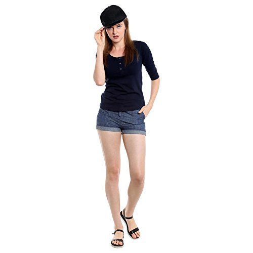 the dry state women's cotton navy blue henley 3/4 sleeves tshirt