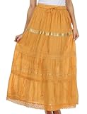 Sakkas Solid Embroidered Gypsy / Bohemian Full / Maxi / Long Cotton Skirt