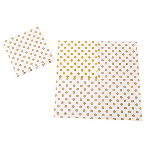 Xena 100 Piece Gold White Elegant Vintage Foil Polka Dot Party Cocktail Napkins Holiday Party Supplies Beverage Christmas New Years Decoration Folded Paper DIY