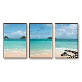 Framed Canvas Wall Art for Living Room, Bedroom Ocean Sea Beach Canvas Prints for Modern Home Decoration Ready to Hang - 16"x24"x3 Panels