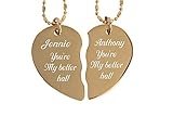 Engraved Gold Couple's Broken Heart Necklace Set