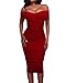 TIKSAWON Womens Sexy Ruched Off Shoulder Bodycon Clubwear Stage Dress XL Red