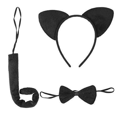 LUOEM Cat Cosplay Set - Kitty Cat Costume Accessory Cat Ears Headbands Hair Band for Party,3 Pack (Black)