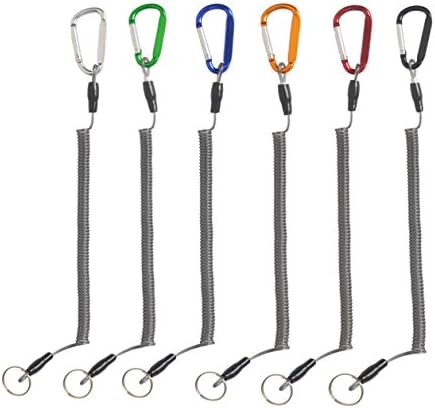 Coiled Lanyard with Steel Wire Inside Safety Rope 63 inches Max Stretch for Fishing Hiking Camping Pack of 6
