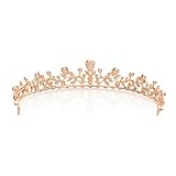 SWEETV Crystal Crown Princess Tiara Headband Rhinestone Leaf Pageant Wedding Hair Jewelry, Rose Gold